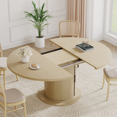 Table de salle à manger extensible de 47 à 63 po pour 4 à 8 personnes, table de salle à manger ovale avec rangement, table de salle à manger à piédestal moderne de style Mid-Century, chêne naturel