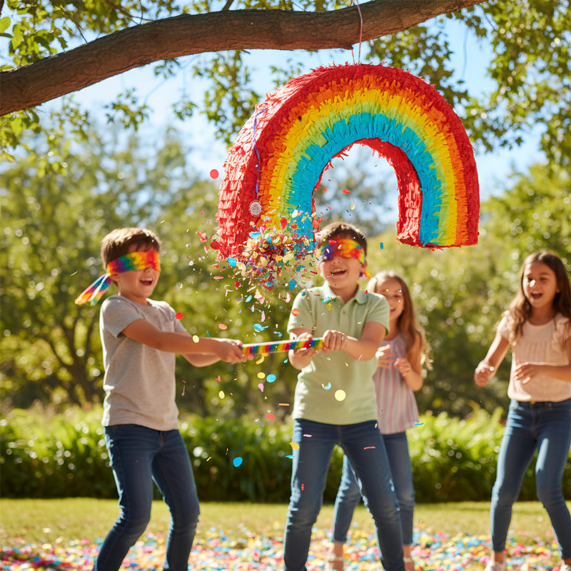 Fax Potato - Pinatas Rainbow Cardboard Pinata, Stick & Blindfold Set - W53cm x D9cm x H36cm - Multi