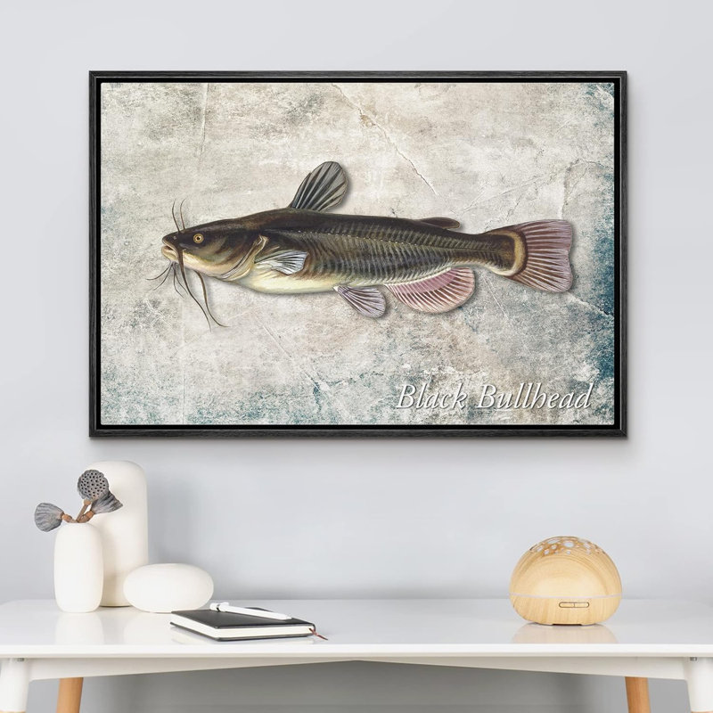 Bullhead noir sur fond de granit, vie marine, réalisme nautique, ultra sur toile, Cadre flottant noir