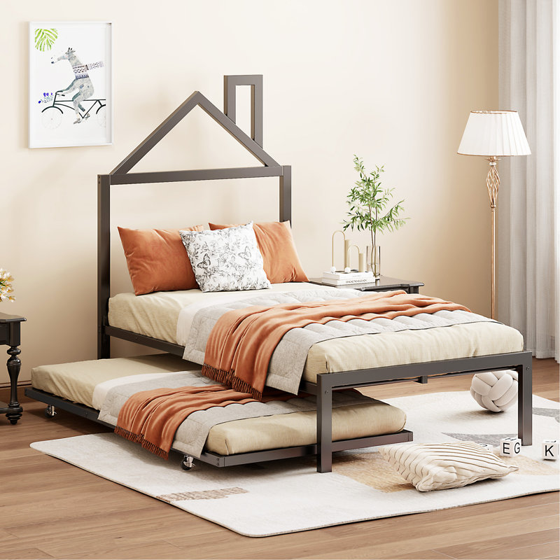 Lit plateforme en métal avec lit gigogne Ardys, Simple, Black