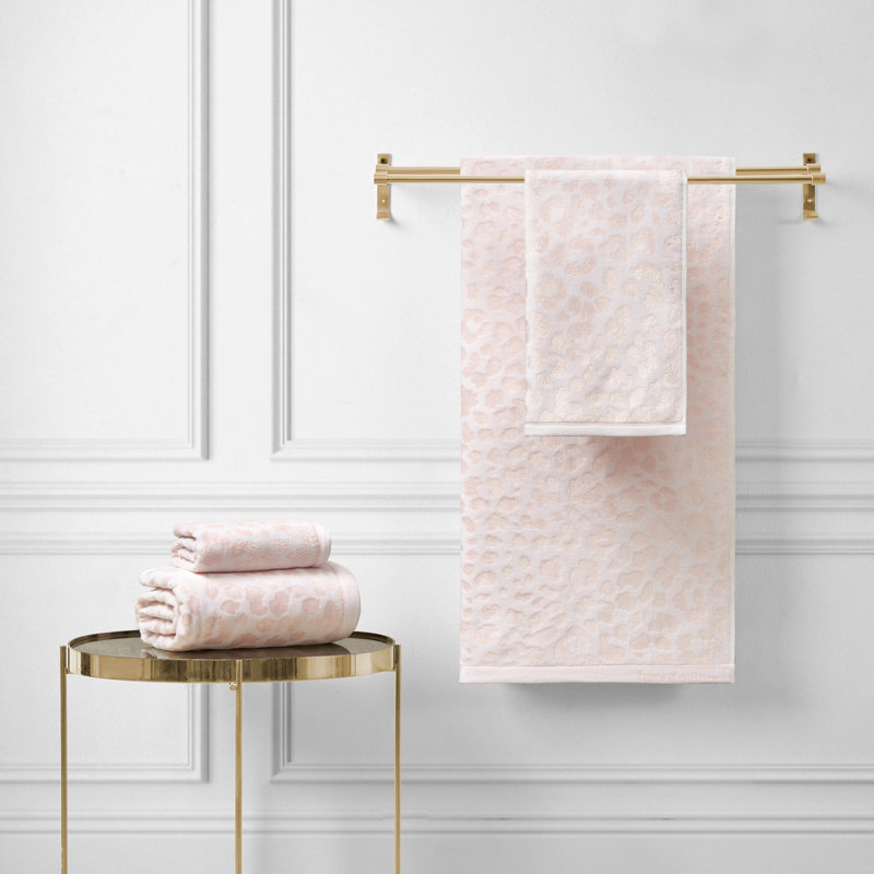 Serviettes de bain Juppy Couture Leopard Bling, Blanc / rose cristal, 2 serviettes de bain et 2 serviettes à main