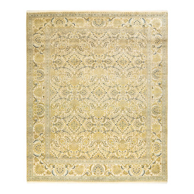 Tapis ivoire traditionnel noué à la main de conception unique 8 pi 2 po x 9 pi 7 po Keller