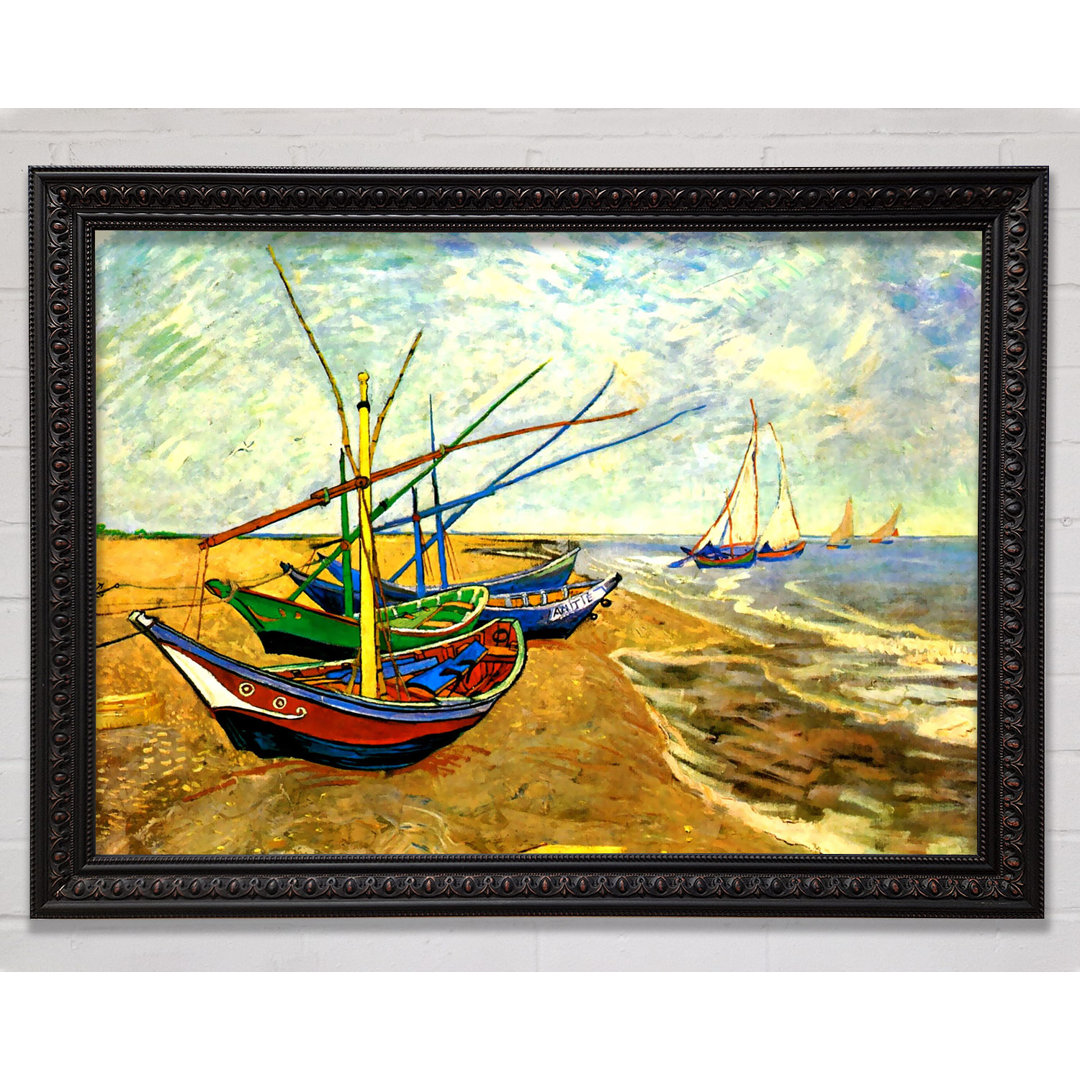 Gerahmtes Wandbild Fischerboote am Strand von Saintes-Maries von Van Gogh