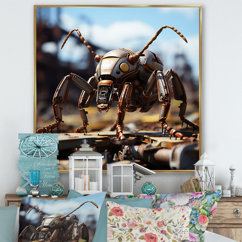 Impression sur toile Industrial Ant, H 16 po x l 16 po x P 1 po, Cadre flottant doré
