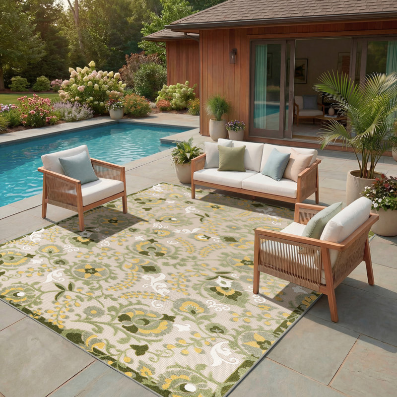 Tapis intérieur / extérieur floral Davar, Rectangle 12 pi x 15 pi