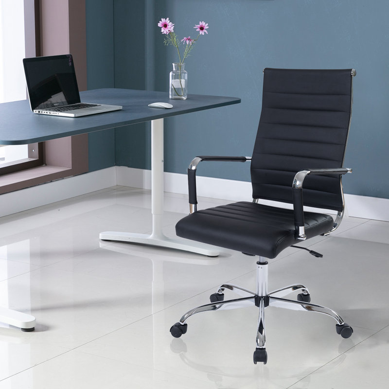 Fauteuil de direction en faux cuir côtelé à dossier moyen , Noir, Ensemble de 1