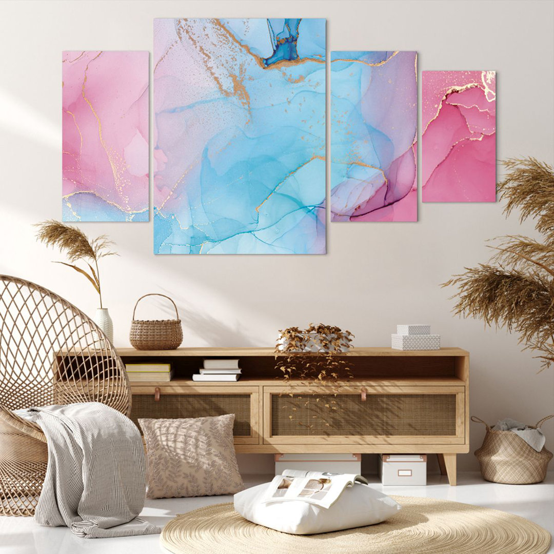 4-tlg. Leinwandbilder-Set Marble Pink Turquoise