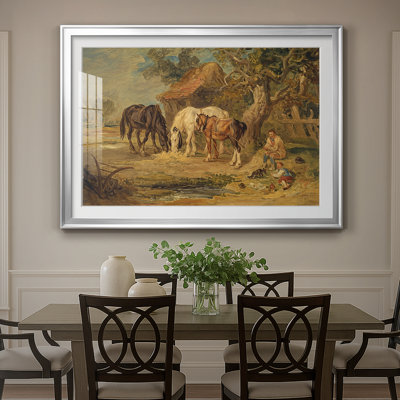 Farmyard Scene with Horses-James Ward, reproduction encadrée avec passe-partout et verre début du 19e siècle