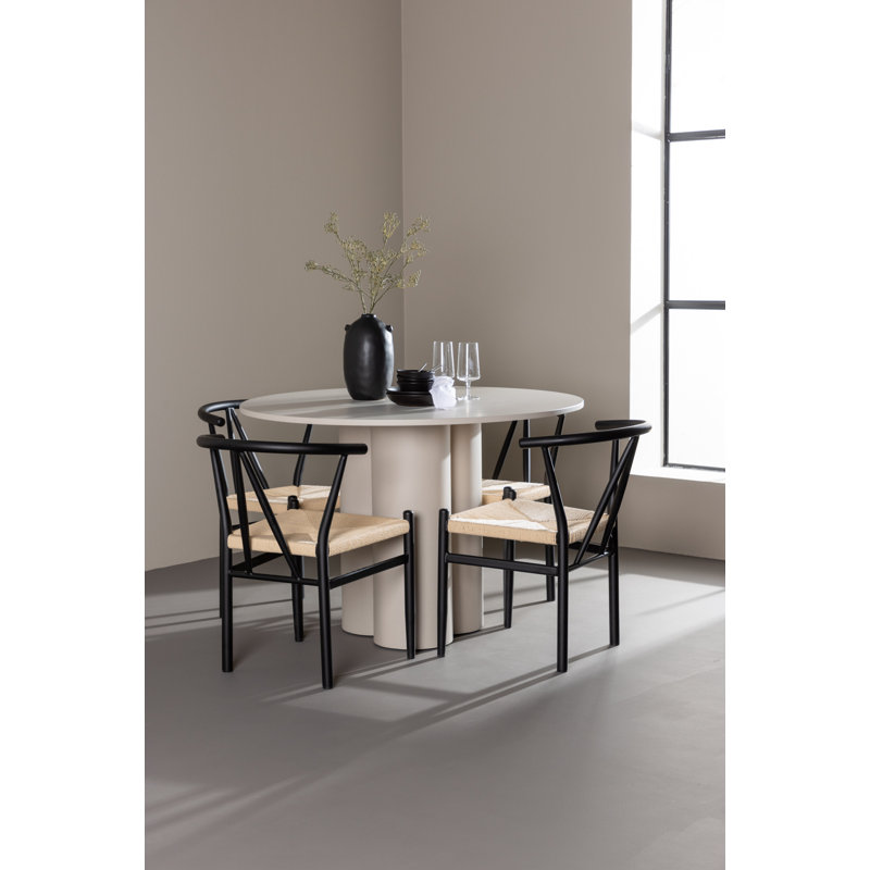Windsor 4 - Person Dining Set, Beige, Black, Black