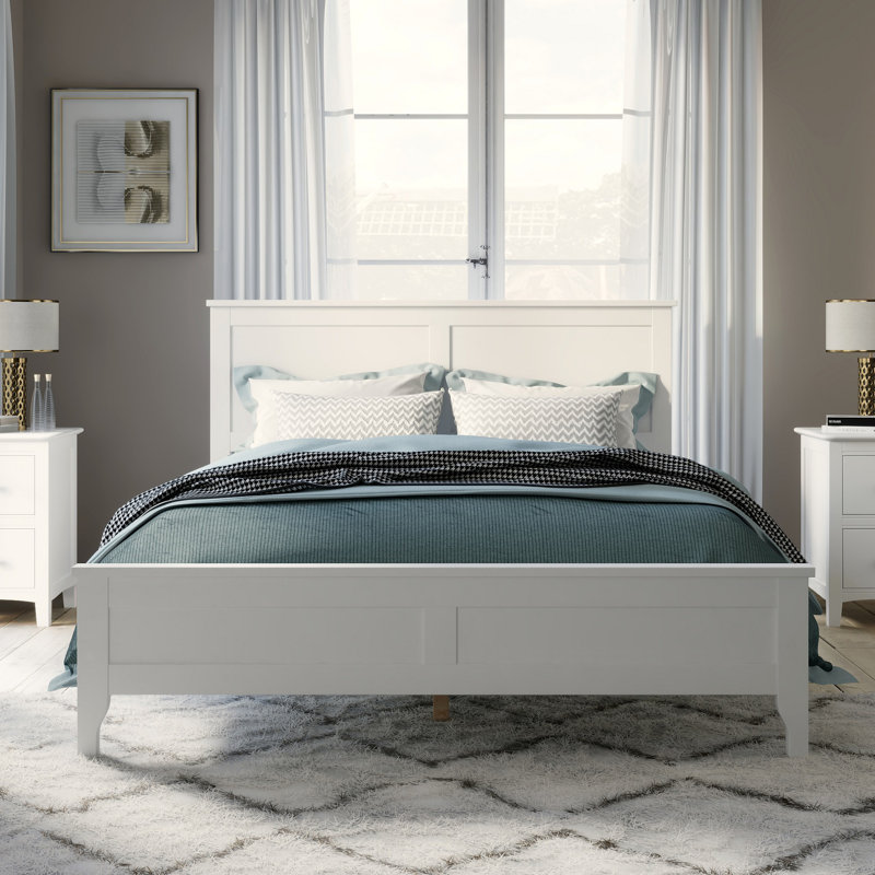 Modern Solid Wood Full Platform Bed With Sturdy Wooden Slats Support,No Box Spring Needed, White, King