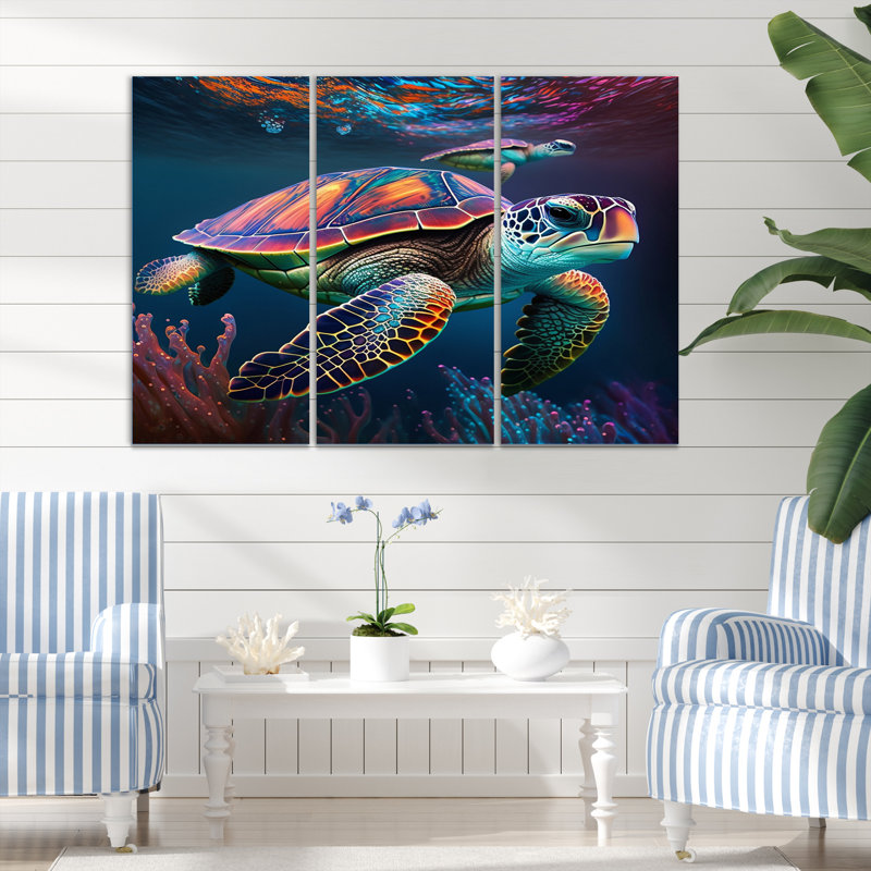 «Colorful Deep Sea Turtle Portrait I», ensemble de reproductions d'art sur toile, H 40 po x l 60 po x P 1 po