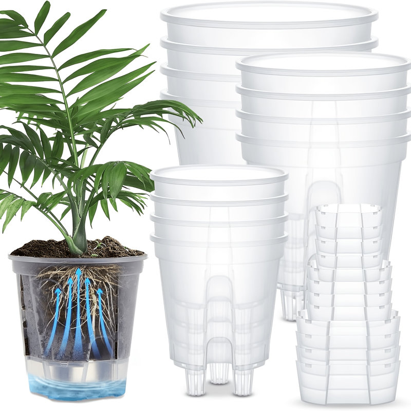 Ensemble de 12 pots à fleurs en plastique avec 3 tailles, réservoir à eau et réservoir d'eau transparent