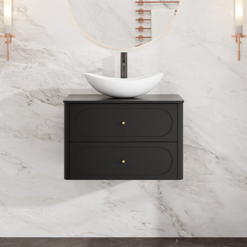 Meuble-lavabo mural simple 30 po avec lavabo vasque, robinet, Noir, 30"