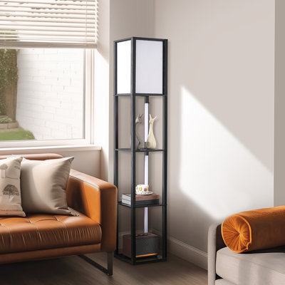 64.2'' Black Led Dimmable Column Floor Lamp With Shelves