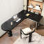 Bureau d'angle en bois massif noir avec pieds en acier inoxydable-923845110