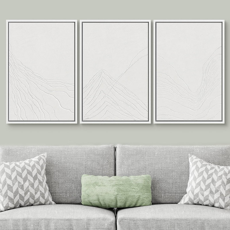 Paysage minimaliste «chaîne de montagnes minimaliste, paysage abstrait, œuvre d'art neutre, art mural encadré 3 pièces - impression numérique sur toile giclée»