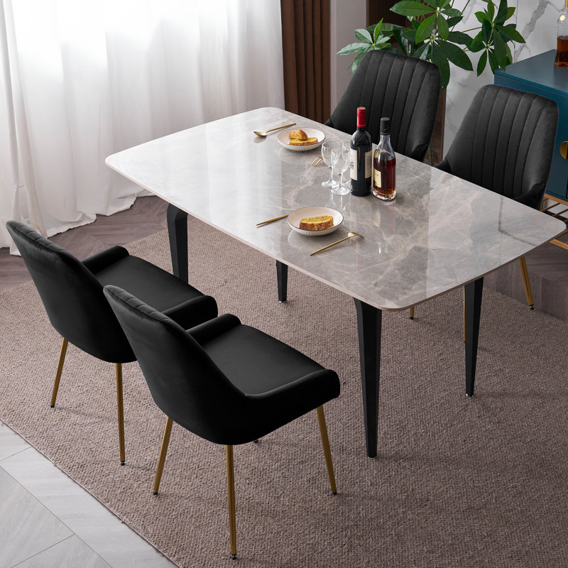 Maulsby Tufted Velvet Dining Chair, Black, 4