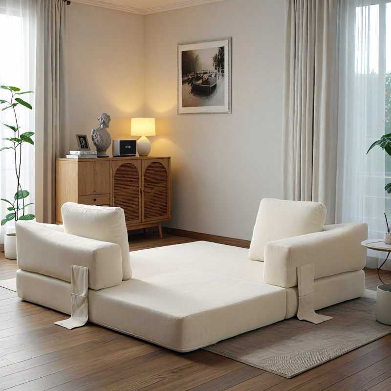 Dential 70.87" Upholstered Convertible Sleeper Sofa, White