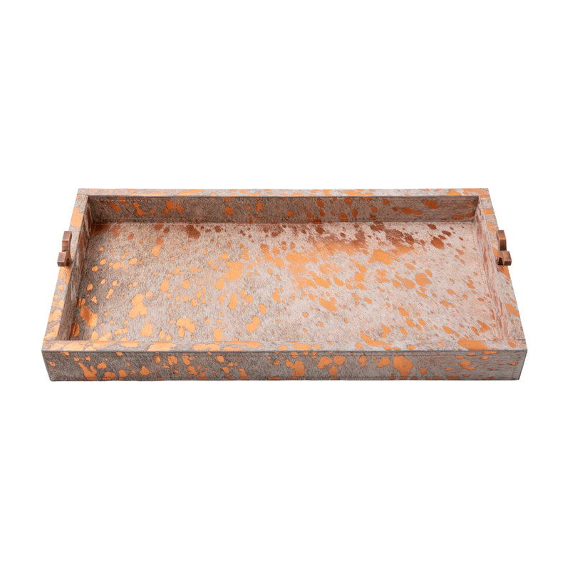 Metallic Copper Cow Hide Tray - Small, 2" H x 20" W x 10" D