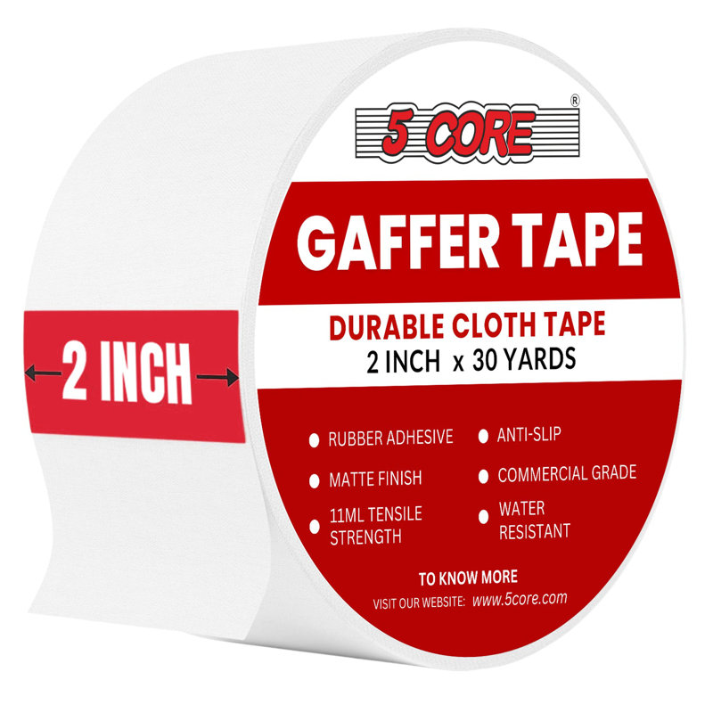 Ruban 5 gaffers à 2 bandes 30 pouces Professional White Gaff Tape non résistant à l'eau, Blanc