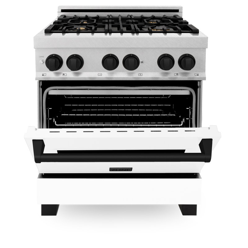 ZLINE Autograph 30" Legacy Dual Fuel Range in DuraSnow® w/ White, Matte Black Satin Stainless Steel