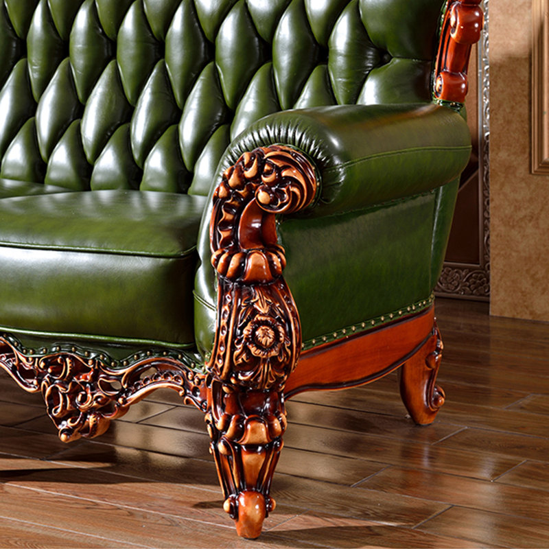 Causeuse en cuir véritable de style européen sculpté pour salon 68,9 po