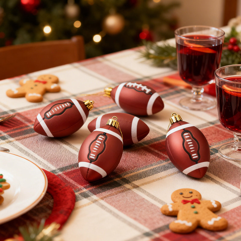 12 pièces de babioles brunes de Noël sur le thème du rugby