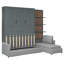 Grand lit escamotable mural avec canapé et tablettes - Lit de rangement compact pour petits appartements, gris-1080288907