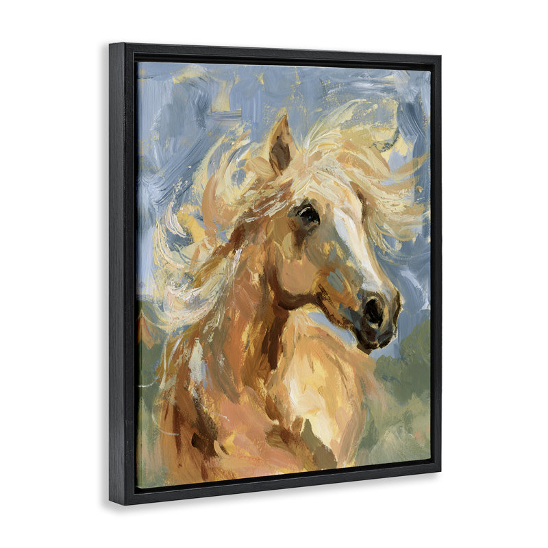  Cheval avec crinière ébouriffée, art mural encadré par Victoria Barnes, H 31 po x l 25 po, Cadre flottant noir de jais