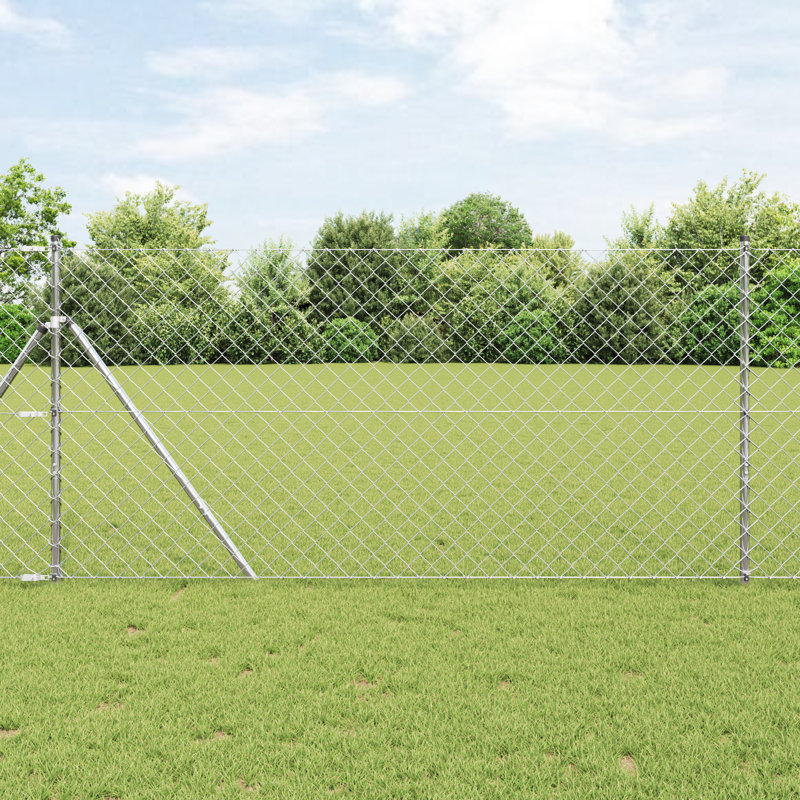 Chain Link Fence With 7 Posts Galvanised Steel, Silver, 120cm H x 1000cm W