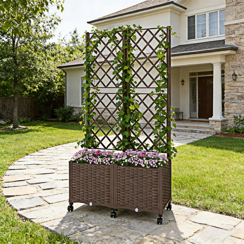 Lit de jardin surélevé mobile pour jardin, Brun