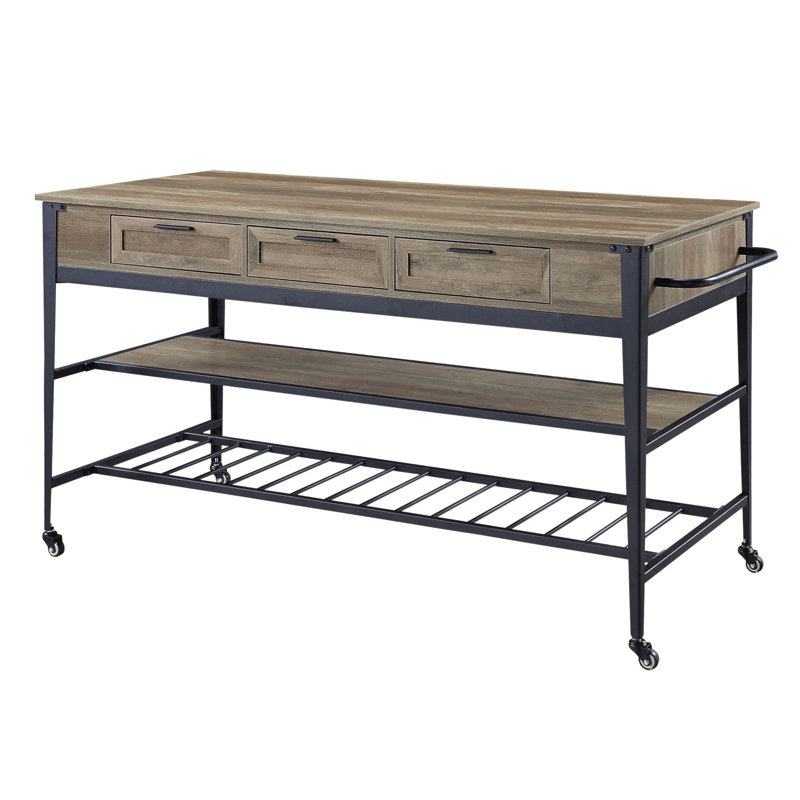 Îlot de cuisine de style industriel Macaria avec grand rangement, surface de travail durable pour une cuisine et une organisation modernes.