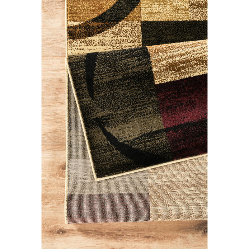 Tapis en polypropylène de 5 pi 3 po X 7 dimensions, motif géométrique abstrait multicolore de couleur, matériau