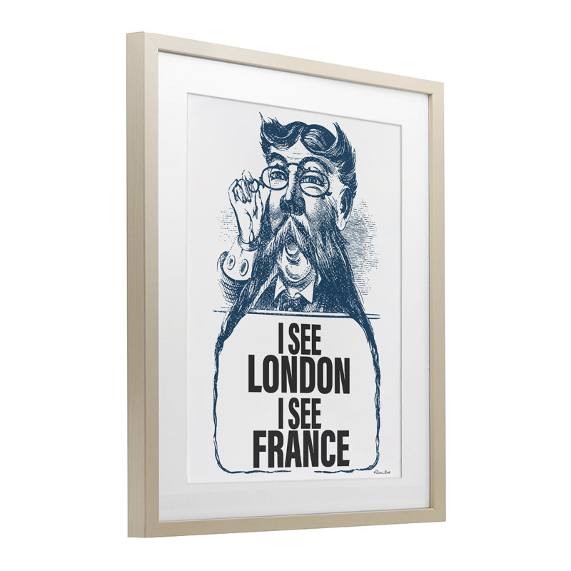 «I See London & France», reproduction sous verre encadrée, design par Susan Ball, H 16 po x l 13 po, Cadre de récolte en pin