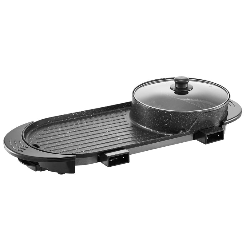 Hot Pot avec gril 2200W 2-en-1 électrique sans fumée pour 1 à 6 personnes