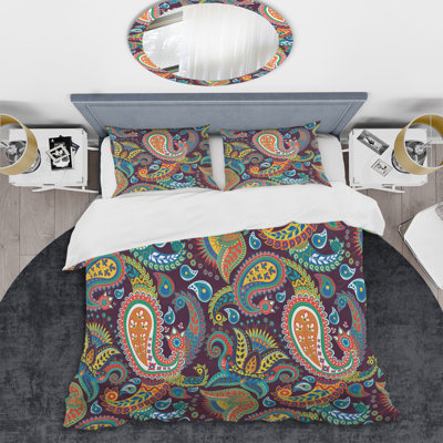 Cachemire floral multicolore - ensemble de housse de couette abstrait - microfibre de polyester