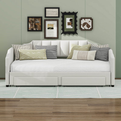 Twin XL Daybed With Storage Drawers & Trundle, Upholstered Extendable Daybed With LED Lights by Latitude Run