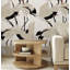 White Herons Chinoiserie Wallpaper Black and Beige