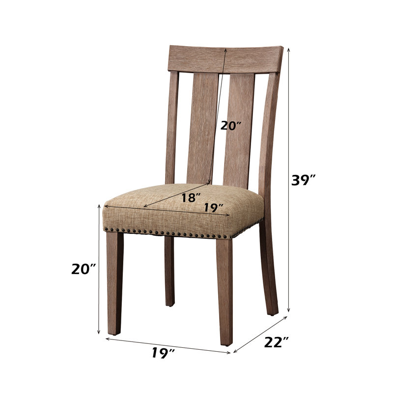 Ensemble de 2 chaises de salle à manger rembourrées en tissu avec garniture cloutée, érable