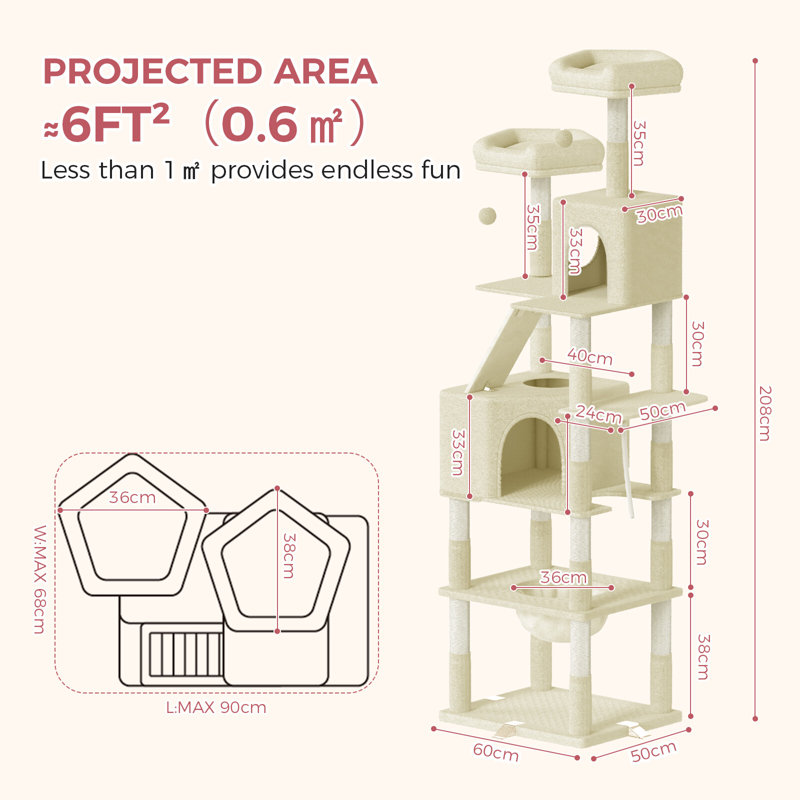 Cat Tree 208cm H Cat Tree, Beige