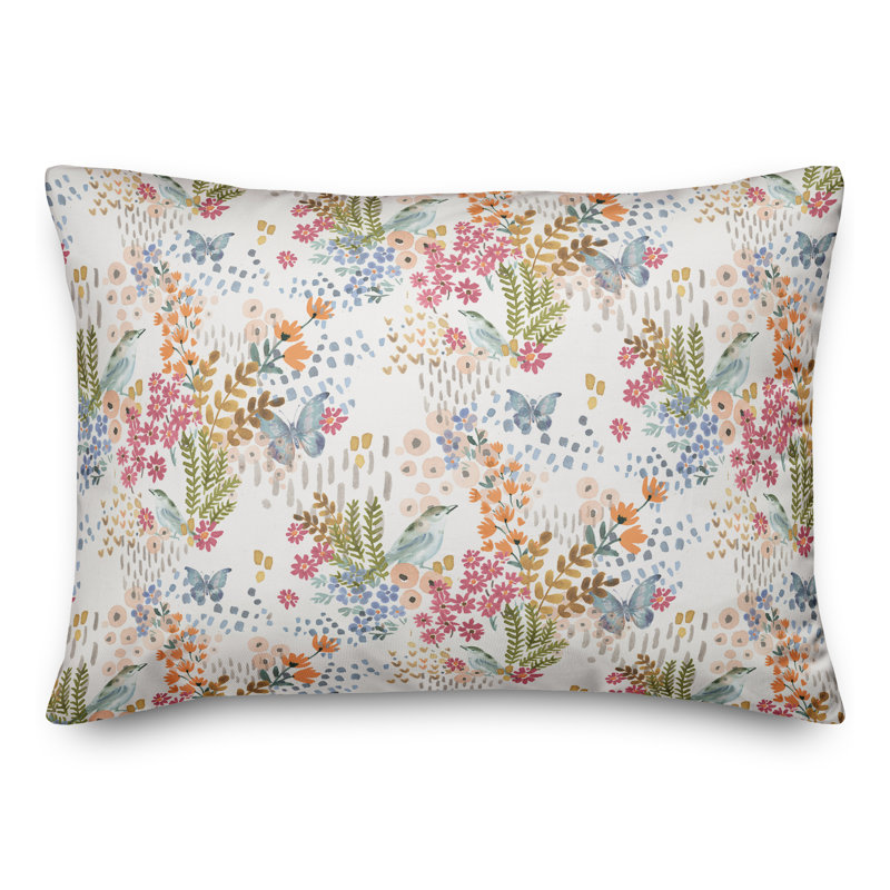 Floral Rectangular Lumbar Cushion, White