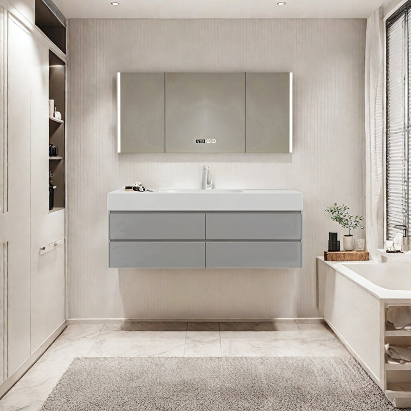 Armoire de salle de bain crème, Gris clair, H 19,68 po x l 55,11 po x P 21,65 po