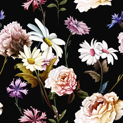 Fleurs sur fond noir