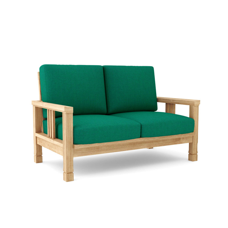 SouthBay Teak Wood Loveseat with Red Cushions