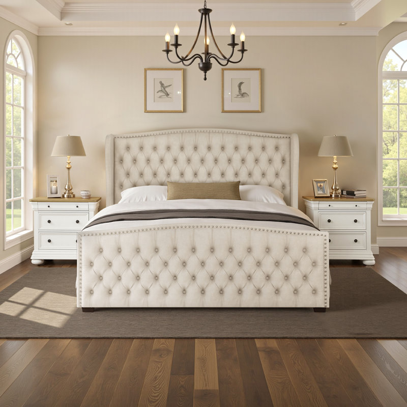 3-Pieces Classic Vintage & Contemporary King Bedroom Set, Cream, Cream , King