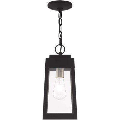 6.25in 1 Light Satin Outdoor Pendant Lantern Clear Glass Shade