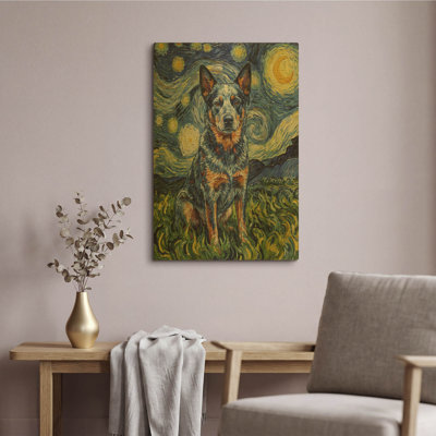 'Australian Cattle Dog Starry Night' By Rich Monet Gold Metal Wall Art, 16" x 24"