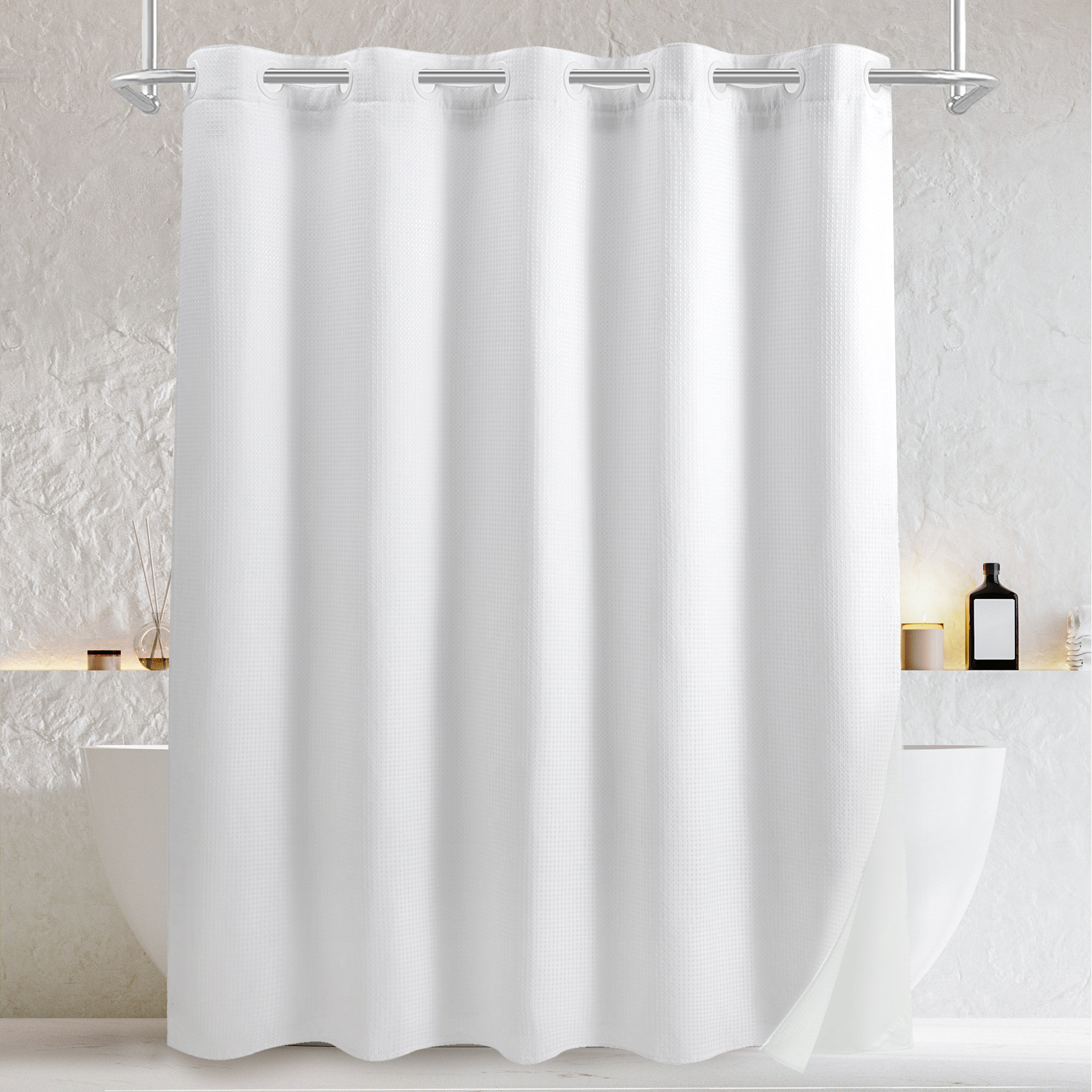 Shower Curtain with Snap-in Liner, Heavy Duty Waterproof Metal