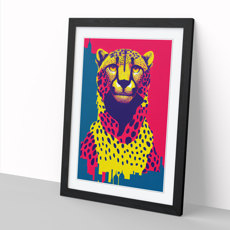 Cheetah Pop Art - Picture Frame Print, 64cm H x 46cm W, Walnut Framed