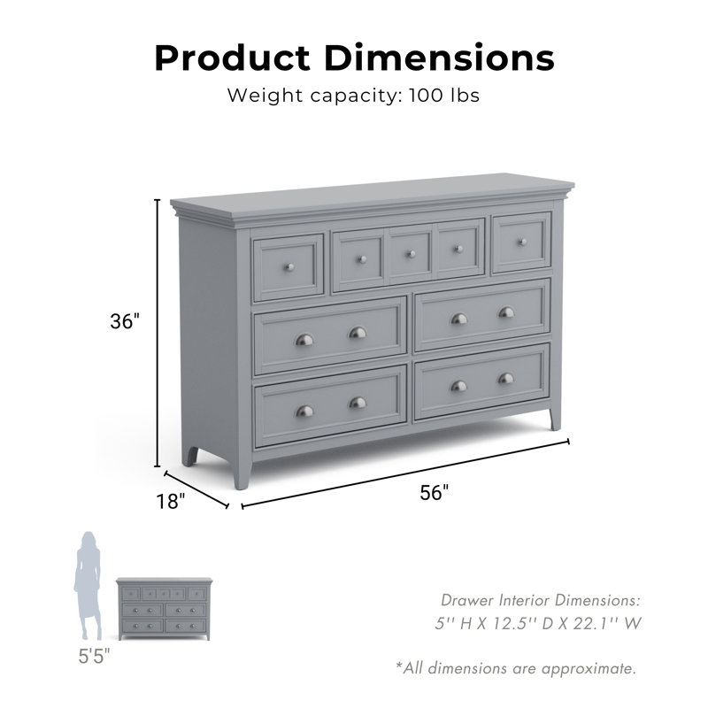 Genesha 56"W 7-Drawer Dresser, Gray